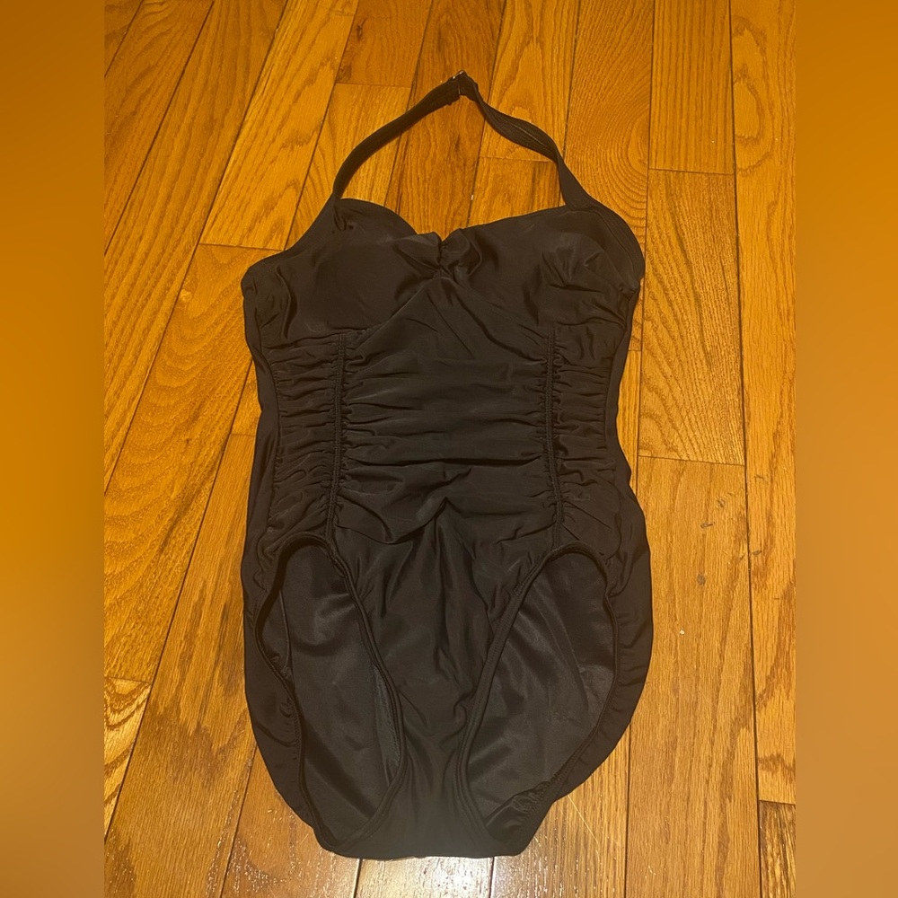 Women's Lands' End Black One Piece‎ Full Coverage Side Panel Swimsuit Size 10